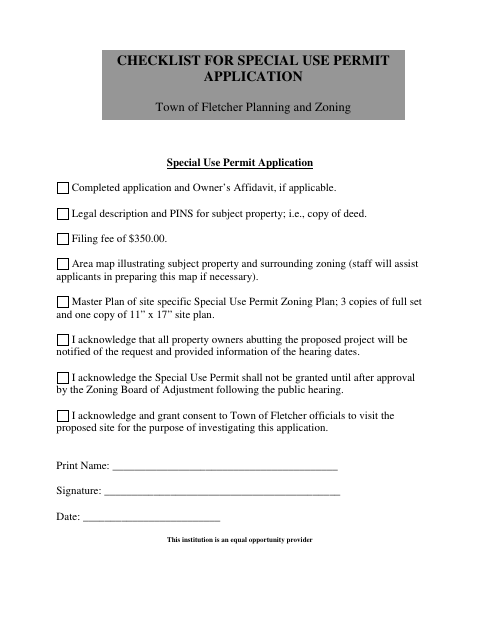 First page of the Special Use Permit Application