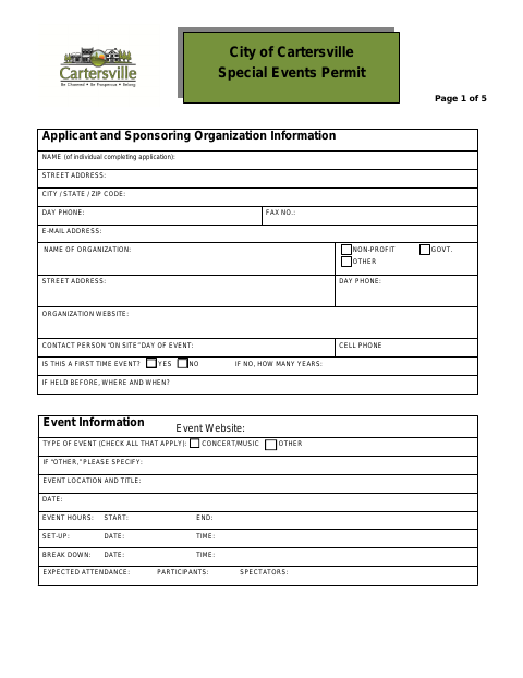 First page of the Special Events Permit