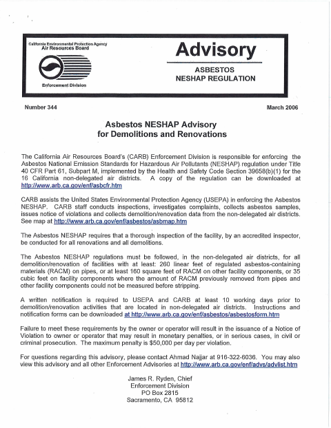 First page of the Asbestos NESHAP Notification of Demolition and Renovation Form