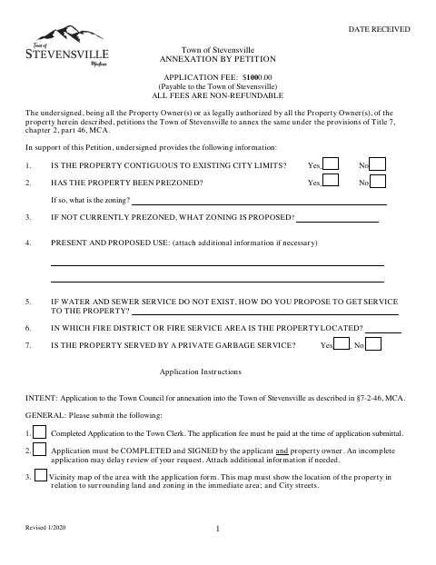 First page of the Annexation by Petition Application