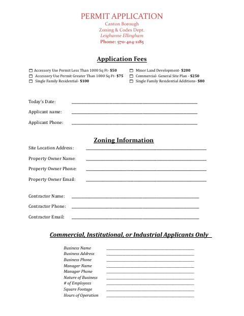 First page of the Permit Application