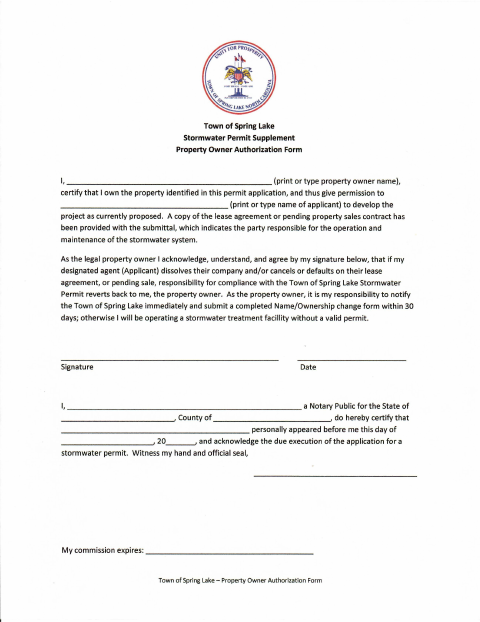 First page of the Property Owner Authorization Form