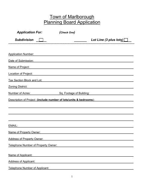 First page of the Planning Board Application