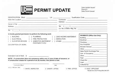First page of the Permit Update