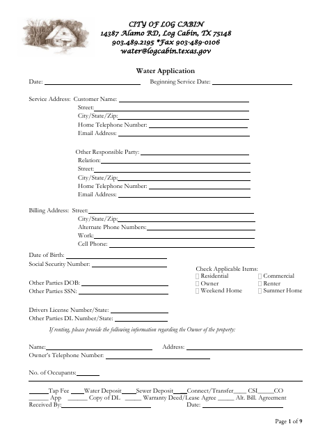 First page of the Water Application