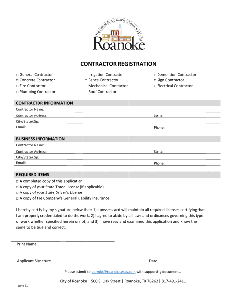 First page of the 2024 Contractor Registration Application