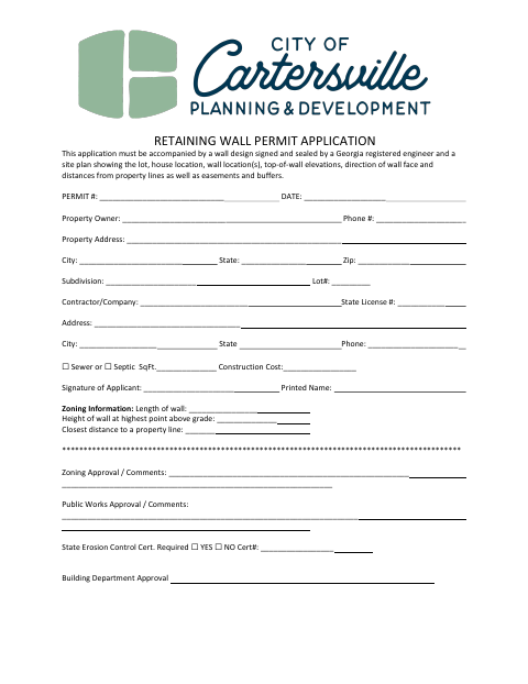 First page of the Retaining Wall Permit Application
