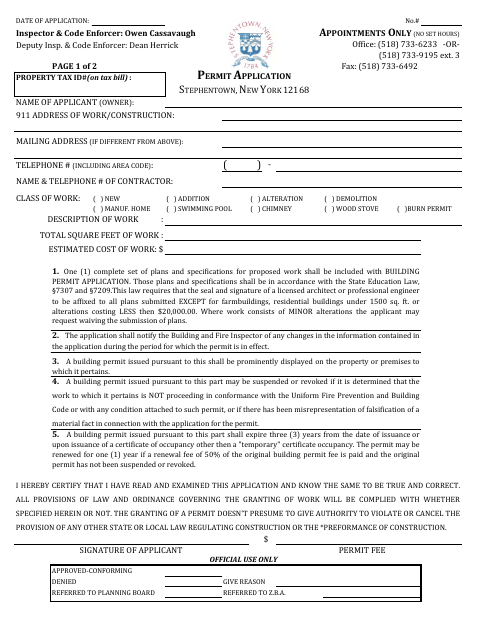First page of the Building Permit Application