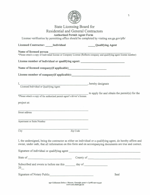 First page of the Authorized Permit Agent Form
