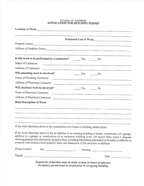 First page of the Building Permit Application