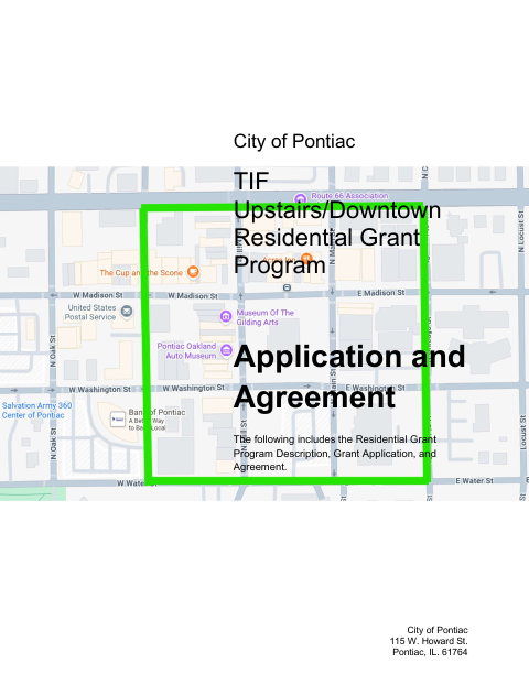 First page of the Upstairs/Downtown Residential Grant Program Application and Agreement