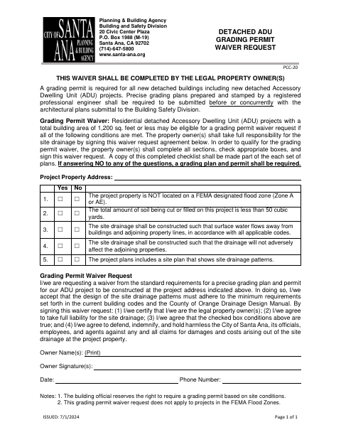 First page of the Detached ADU Grading Permit Waiver Request