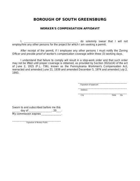 First page of the Worker's Compensation Affidavit