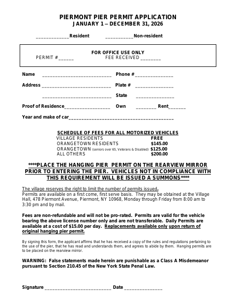 First page of the Pier Permit Application