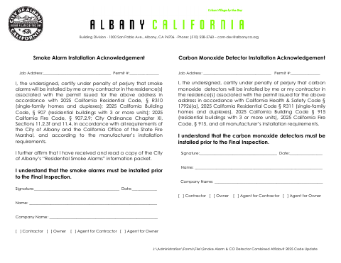 First page of the Smoke Alarm & CO Detector Combined Affidavit