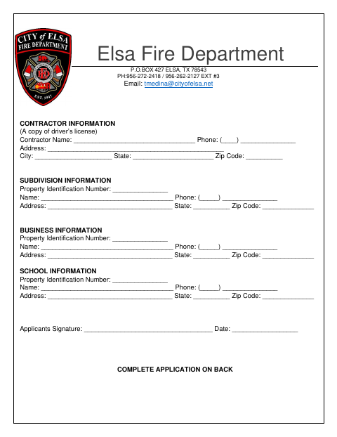 First page of the Fire Marshal Application Form