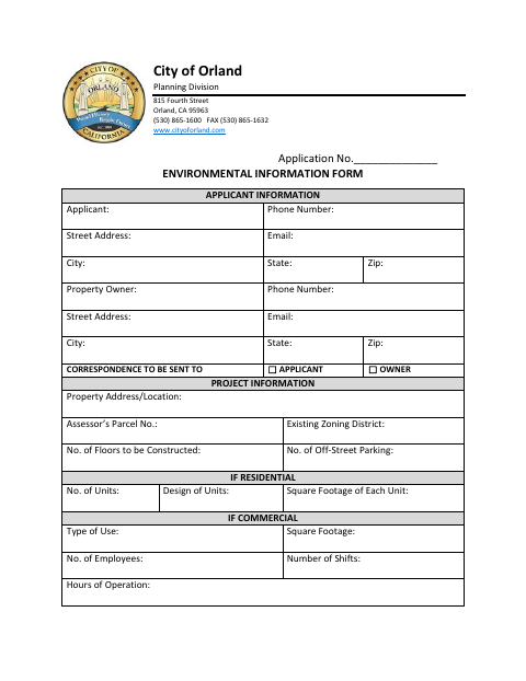 First page of the Environmental Information Form