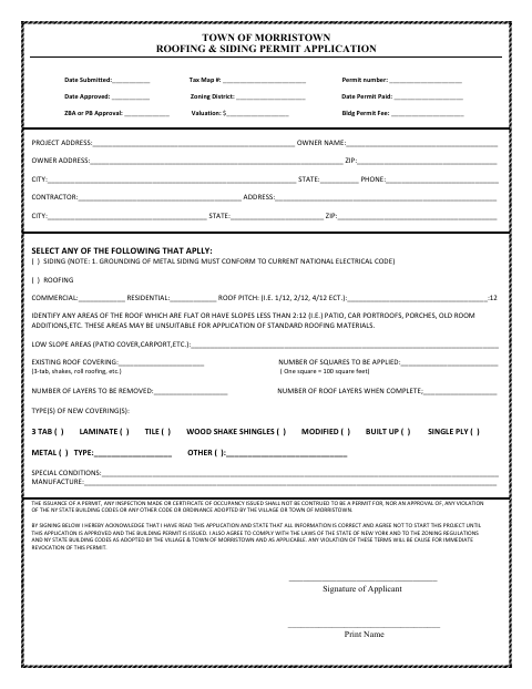First page of the Roofing & Siding Permit Application