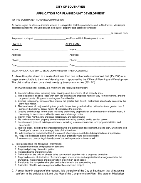 First page of the Planned Unit Development Application