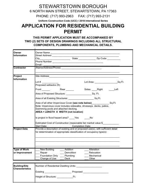 First page of the Residential Building Permit Application
