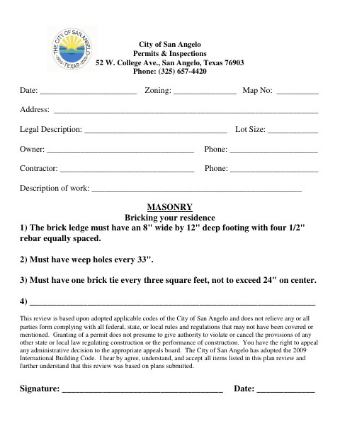 First page of the Brick Ledge Permit Application