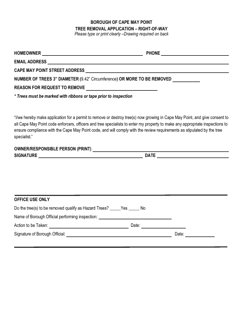 First page of the Tree Removal Application – Right-of-Way