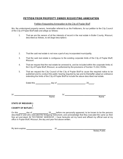First page of the Voluntary Annexation Petition