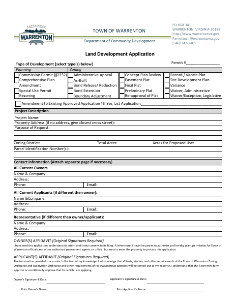 First page of the Land Development Application