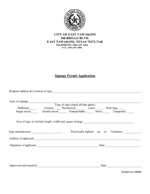 First page of the Signage Permit Application
