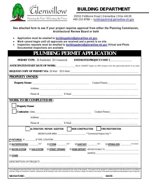 First page of the Plumbing Permit Application