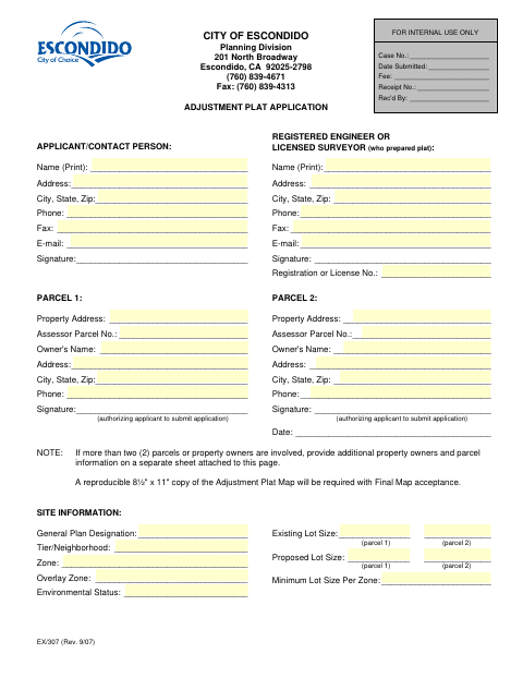 First page of the Adjustment Plat Application