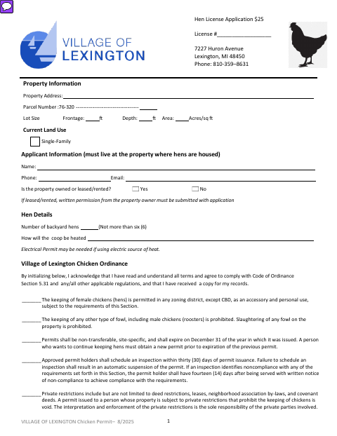 First page of the Chicken Permit