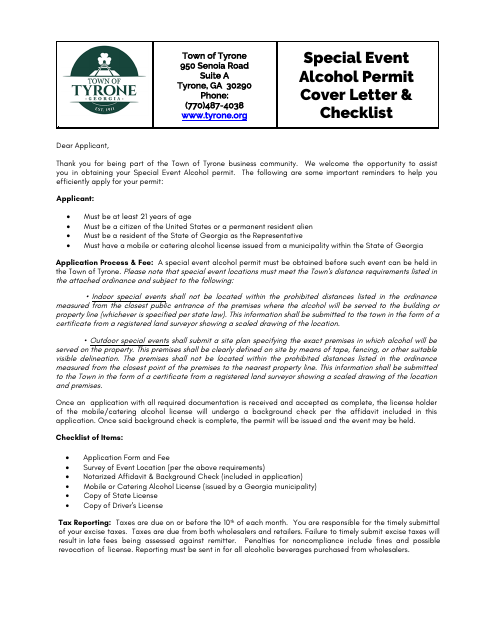 First page of the Special Event Alcohol Permit Application