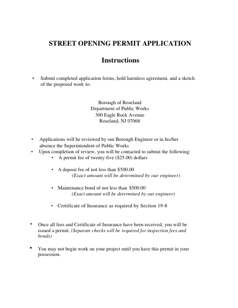 First page of the Street Opening Permit Application