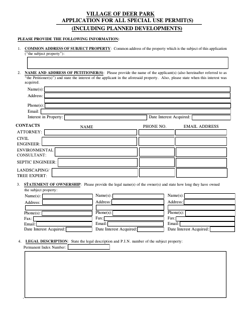 First page of the Special Use Permit Application