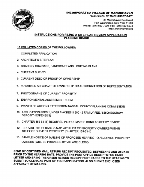 First page of the Planning Board Site Plan Review Application