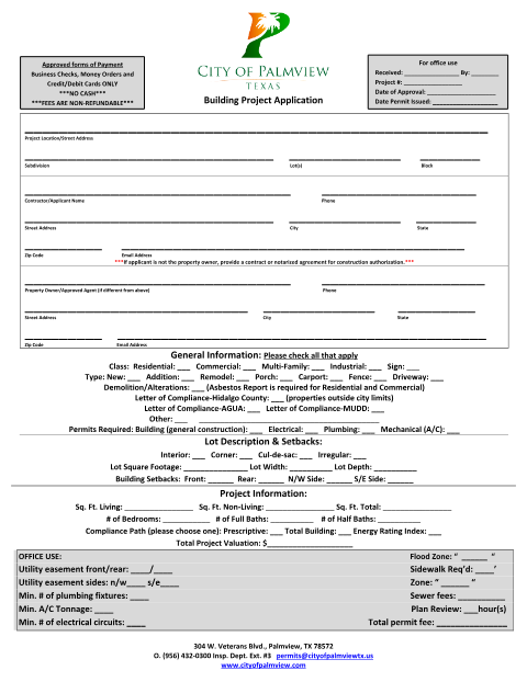 First page of the Building Permit Application