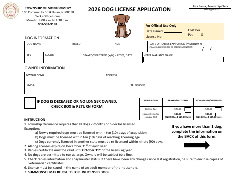 First page of the 2026 Dog License Application