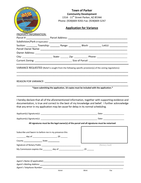 First page of the Application for Variance