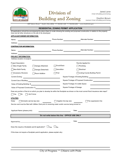 First page of the Residential Zoning Permit Application