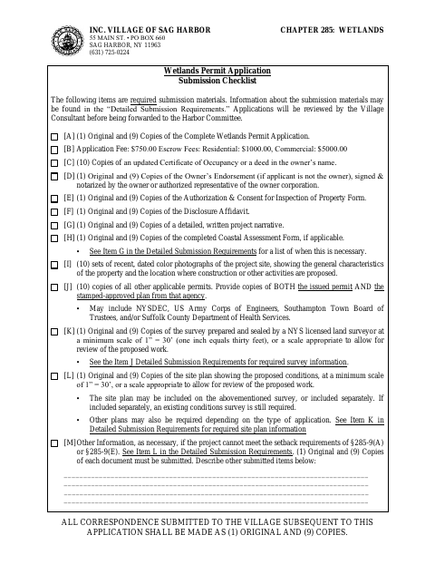 First page of the Wetlands Permit Application