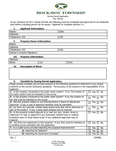 First page of the Zoning Permit Application