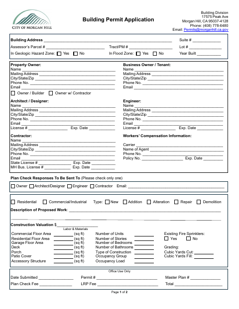 First page of the Building Permit Application