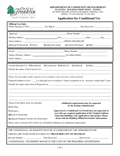 First page of the Application for Conditional Use Permit