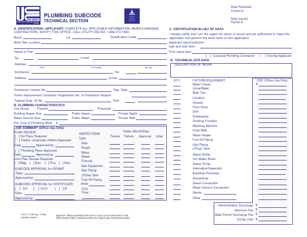 First page of the Plumbing Subcode Technical Section