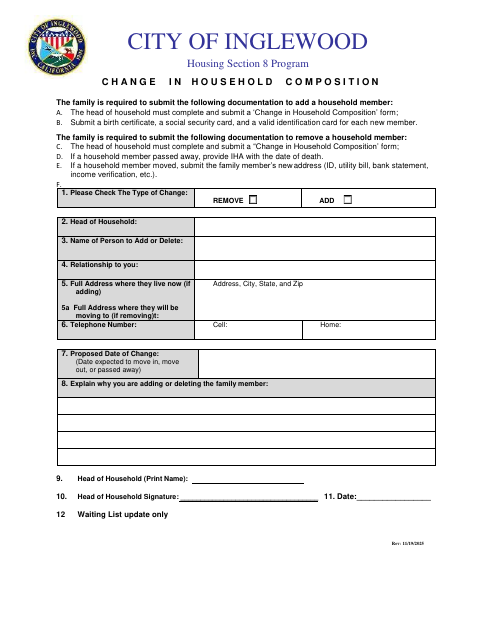 First page of the Change In Household Composition