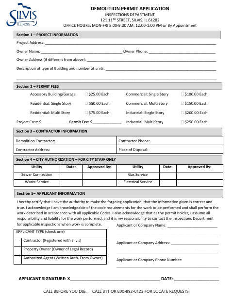 First page of the Demolition Permit Application