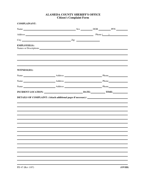 First page of the Citizen's Complaint Form