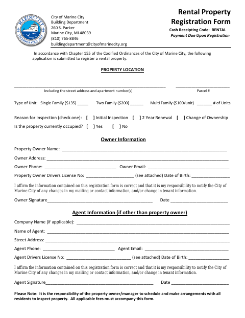 First page of the Rental Property Registration Form