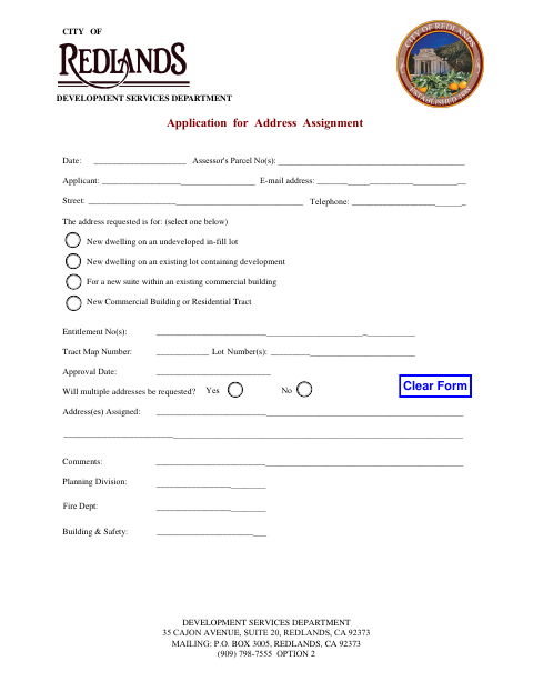 First page of the Application for Address Assignment